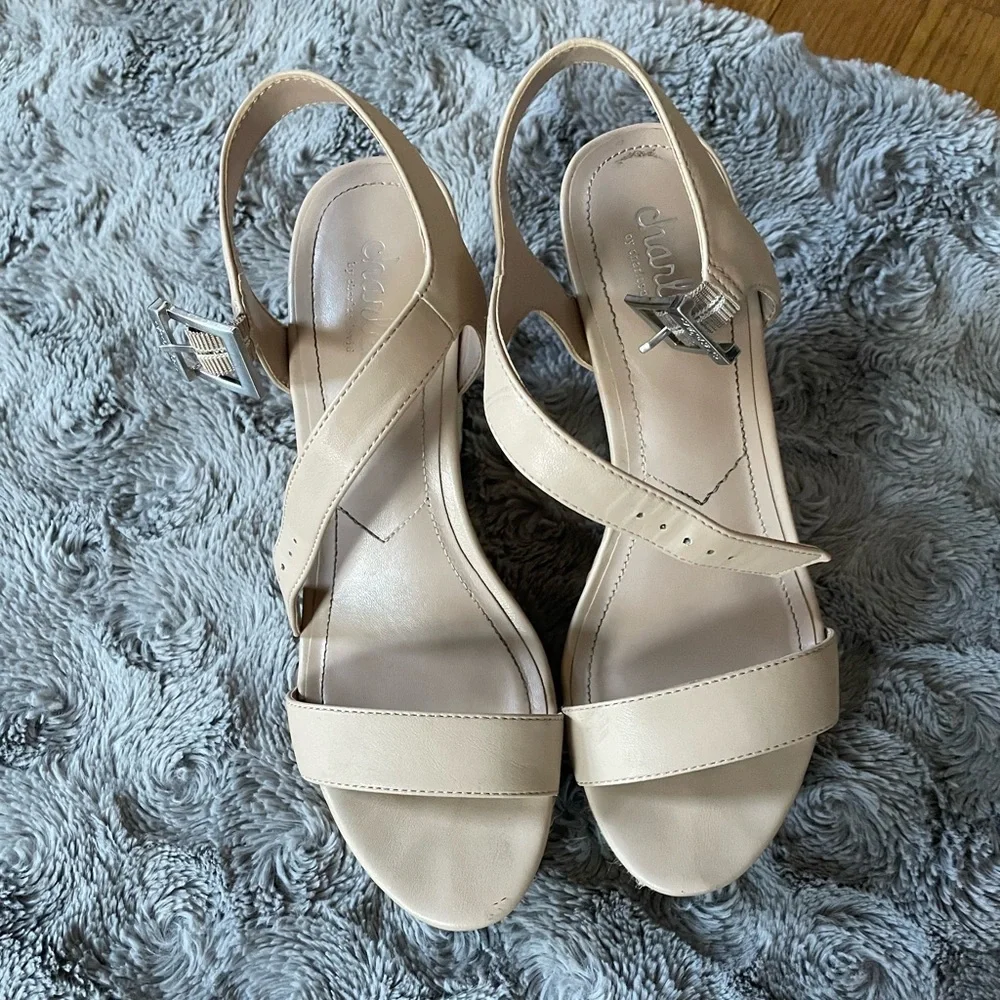Charles By Charles David Light Beige Espadrille Wedge Sandals